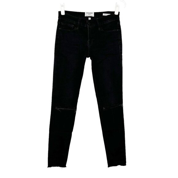 Frame Le Skinny De Jeanne Jeans Womens Size 26 Black Raw Hems - Picture 2 of 10